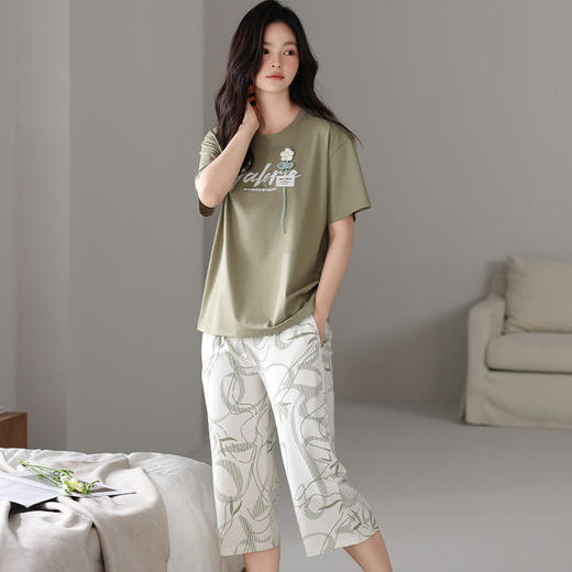 夏季睡衣女士纯棉拉架棉短袖七分裤套装夏天舒适凉爽休闲家居服    JL-HYM5404/HYM5405/HYM5406/HYM5408/HYM5409 商品图3