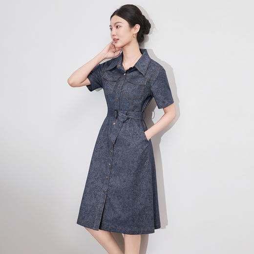 「高货wl」全新升级【铂金会员349/天猫469/差价120】(94746)洛诗琳复古提花牛仔连衣裙2025收腰气质显瘦高级感中长裙 商品图0