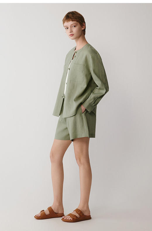 【高品质私服】【IC蟹壳青亚麻平纹衬衫+平纹短裤】简约设计突出面料与剪裁，尽显休闲随性，独特纹理，质朴格调G1481/G1476-CC【无标出货 介意慎拍】 商品图2