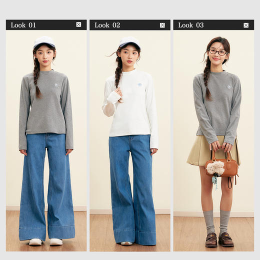 笛莎Deesha青少年女童T恤2025秋季女童精致小高领打底T恤 商品图2