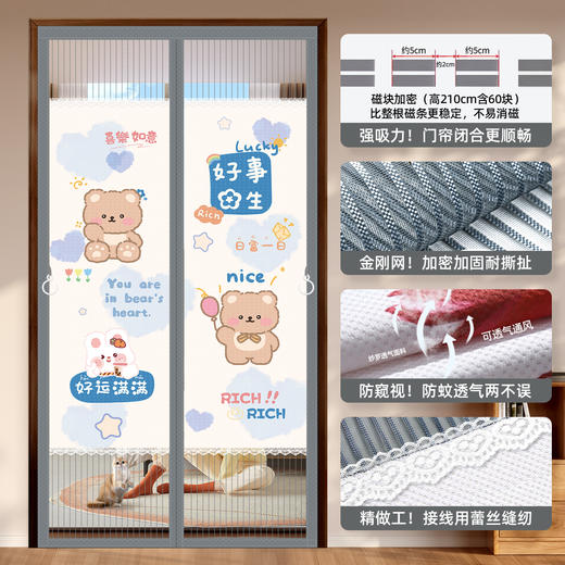 【挡隐私防蚊门帘】金刚网全磁条防蚊门帘魔术贴家用大门磁吸卧室隔断帘免打孔纱门帘。ry 商品图6