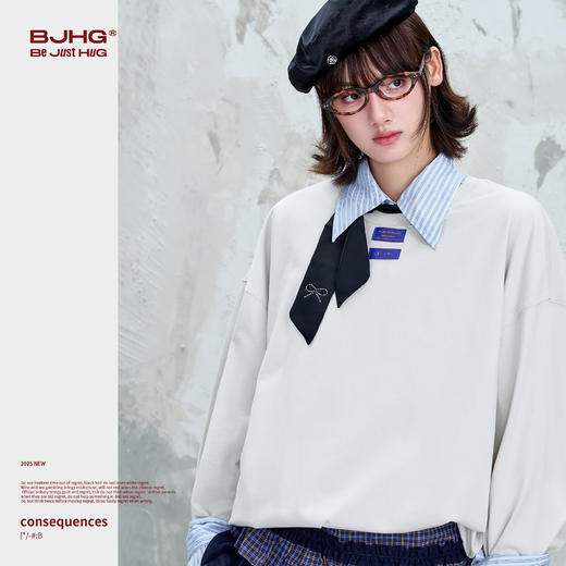 BJHG不计后果撞色长袖t恤男秋季2025新款简约宽松抗菌功能性T恤女 商品图3