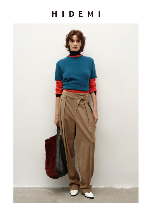 HIDEMI【董生活同款】进口澳洲美利奴羊毛多股纱圆领叠穿神器短袖毛衣 商品图3
