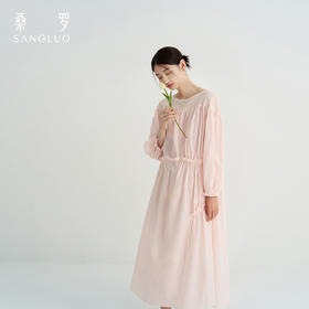 宫廷风』桑罗丝棉长袖睡裙蕾丝拼接设计女海棠粉休闲家居服可外穿