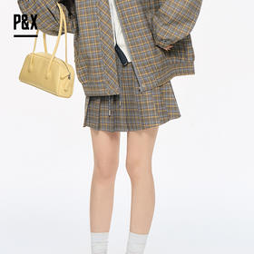 P&X设计师女装2025秋季格纹百褶半身潮流短裙825307099 格子