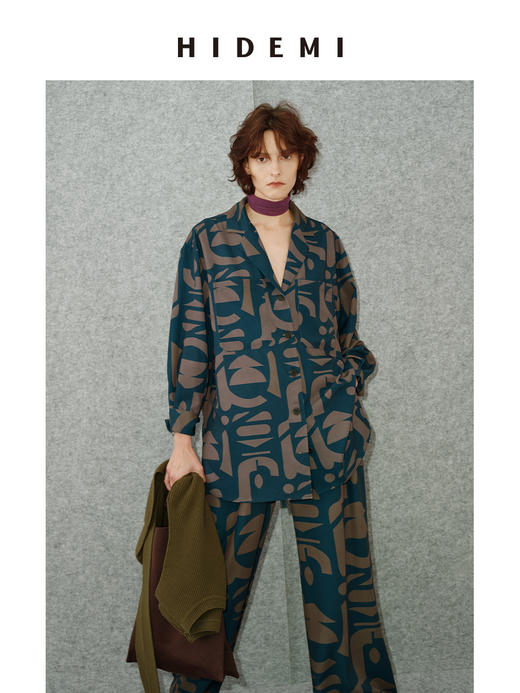 HIDEMI 我们做印花系列手绘纯原创抽象几何感艺术油画印花衬衫阔腿裤套装 商品图7