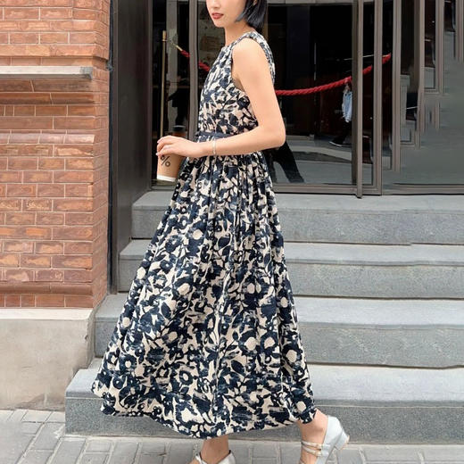 清仓送腰带【【樱西玛ENXIMANE 棉蓝白泼墨连衣裙】走秀款泼墨收腰长裙 无袖法式背心裙 轻奢优雅长裙 商品图0