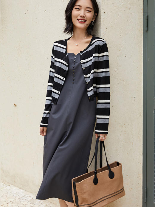 简约风深灰色吊带连衣裙女 排扣修身中长款气质内搭裙 商品图1