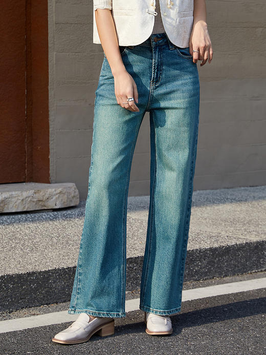 复古松弛感～浅蓝高腰喇叭牛仔裤 宽松阔腿 2025 新款女裤 商品图0