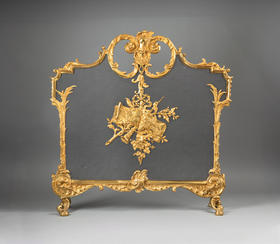 独角鹿西洋古董法国出品铜鎏金雕饰卷叶纹胜利乐章主题壁炉屏风家居摆件