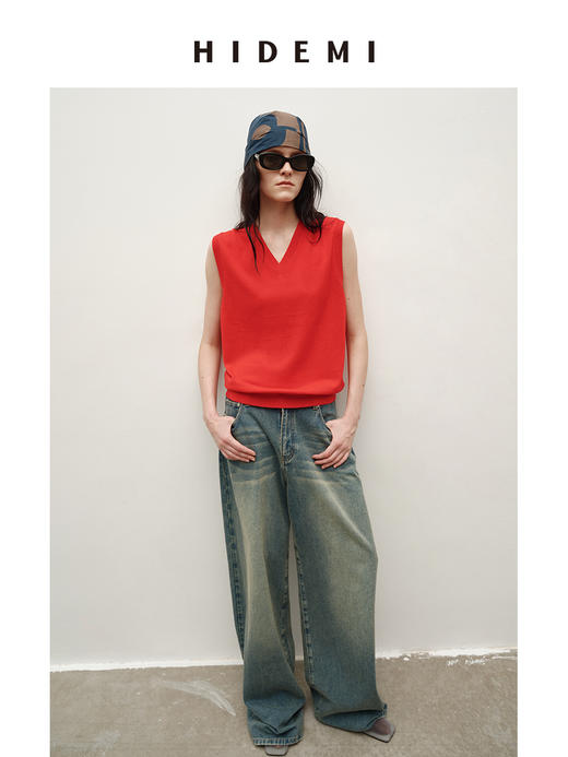 HIDEMI 多重水洗做旧感牛仔蓝泛白丹宁牛仔阔腿裤牛仔裤长裤 商品图11