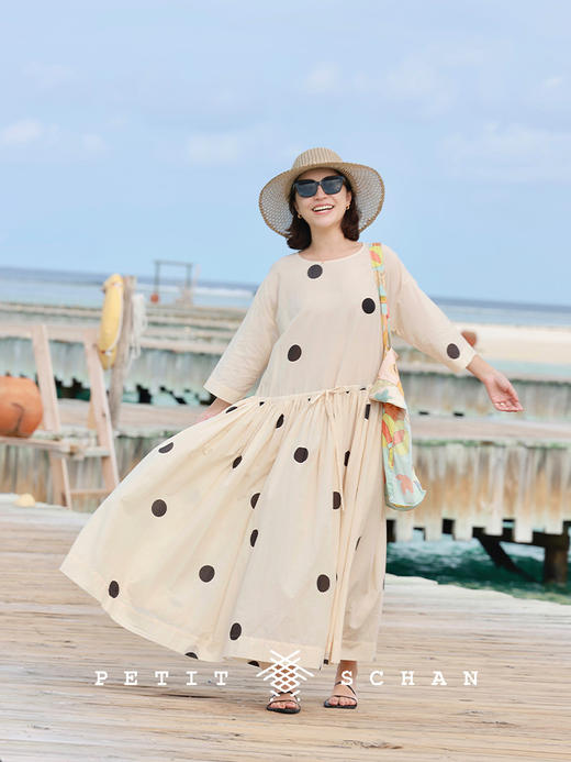 PETIT SCHAN小闪 CLO#863 Less boba 珍珠少放一点 一千零一夜系列法式纯棉波点七分袖连衣裙 商品图1