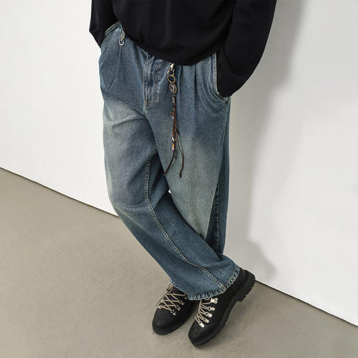 714street经典复古水洗蓝色牛仔裤男2025秋季新款微宽松直筒长裤 商品图1