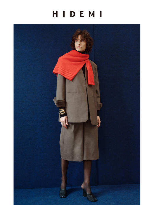 HIDEMI 进口甄选天丝羊毛拼接领v领无领宽肩廓形极简设计感男朋友时髦西装 商品图9