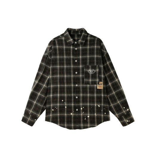 BJHG不计后果美式复古衬衫男款秋格纹泼墨设计宽松舒适衬衣外套女 商品图4