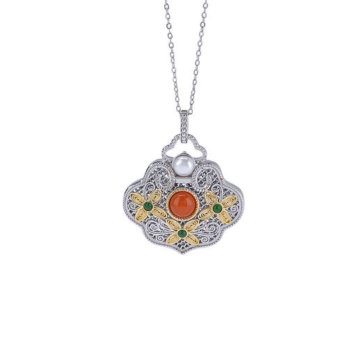 【如意之梦】S925纯银南红水红玛瑙珍珠如意镂空花纹吊坠【CW-DZ06763】 商品图4