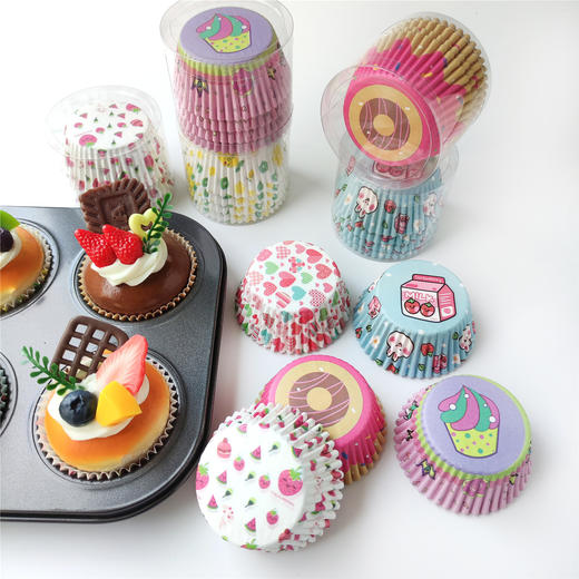 【蛋糕纸托纸杯，印花设计精美！】100个/盒 蛋糕纸托纸杯 蛋糕烘焙杯 印花雪媚娘包装纸 食品纸托-QA 商品图3