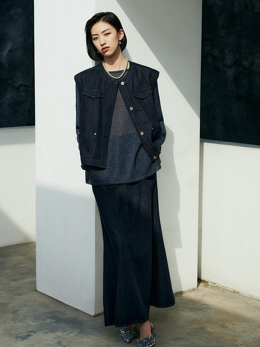 气质慵懒风藏蓝色露肩毛衫女 宽松长袖百搭针织上衣 商品图1