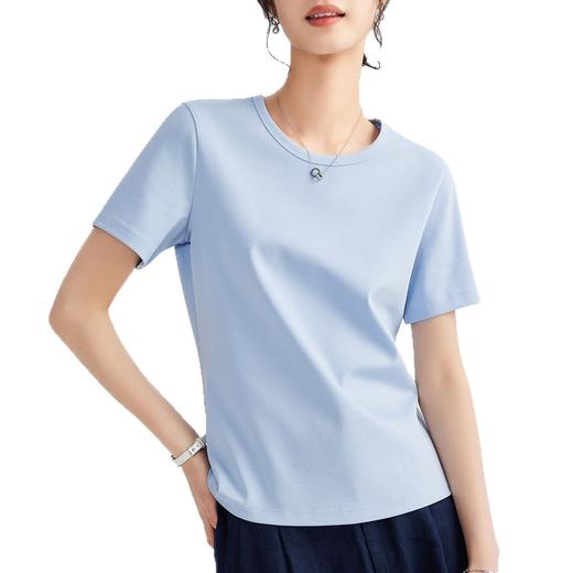 「自j」全新升级【铂金会员109/天猫149/差价40】(95207)洛诗琳夏季丝光棉T恤女2025夏季新款圆领纯色正肩显瘦上衣 商品图4