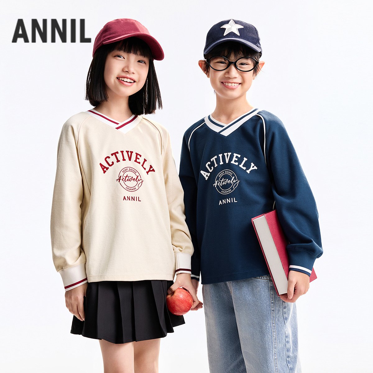 男女童V领长袖卫衣秋季新款安奈儿童装EM531532