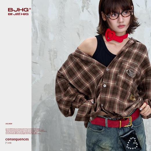 BJHG不计后果美式复古衬衫男款秋格纹泼墨设计宽松舒适衬衣外套女 商品图3