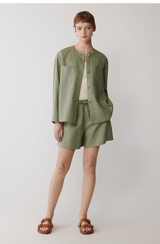 【高品质私服】【IC蟹壳青亚麻平纹衬衫+平纹短裤】简约设计突出面料与剪裁，尽显休闲随性，独特纹理，质朴格调G1481/G1476-CC【无标出货 介意慎拍】 商品图1