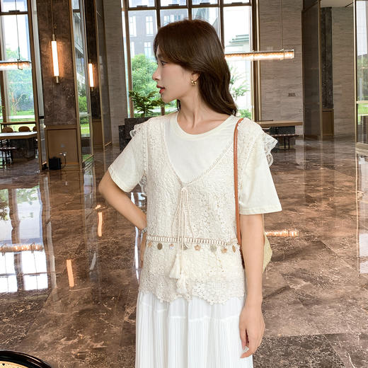 奢姿大码女装2025夏季镂空蕾丝气质两件套胖妹妹通勤时尚轻奢套装9952990445 商品图4