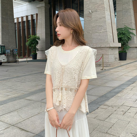 奢姿大码女装2025夏季镂空蕾丝气质两件套胖妹妹通勤时尚轻奢套装9952990445 商品图1