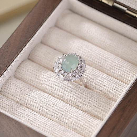 【海洋之遇】蓝水翡翠S925纯银蛋面镶嵌戒指【CW-JZ07006】 商品图1