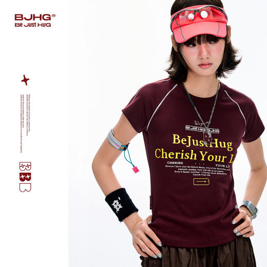 BJHG不计后果复古运动T恤短袖女装夏季撞色高级感穿搭凉感正肩T恤 商品图0