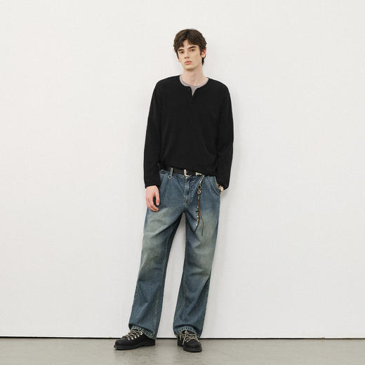714street经典复古水洗蓝色牛仔裤男2025秋季新款微宽松直筒长裤 商品图3