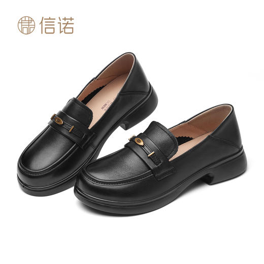 信诺真皮乐福鞋女款2025新款秋季英伦风小皮鞋一脚蹬软底妈妈单鞋5Q8681-17 商品图2