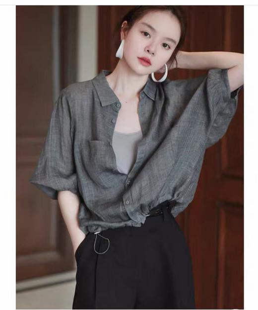 【新品推荐】灰色翻领亚麻空调扇防晒衫小衫-喜出 商品图0