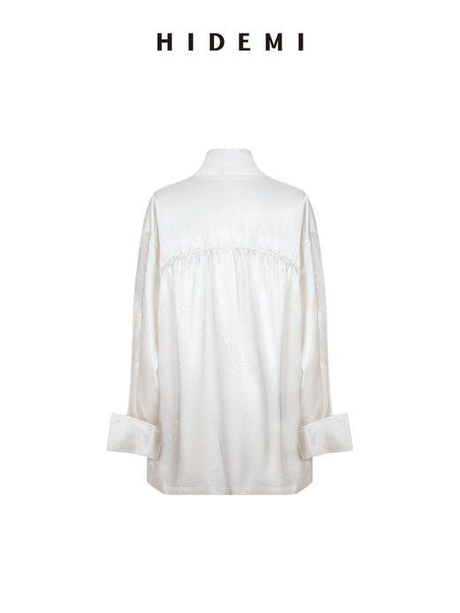 HIDEMI 进口百分醋酸飘带领设计感v领折叠袖压褶重工衬衫上衣 商品图8