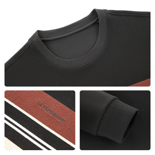 【条纹卫衣】柒牌男士圆领卫衣2025秋季格纹肌理商务套头长袖上衣129W70360 商品图3