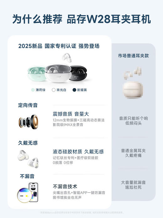 品存(picun)IPX5防水防汗兼容双设备耳夹式耳机W28 商品图4