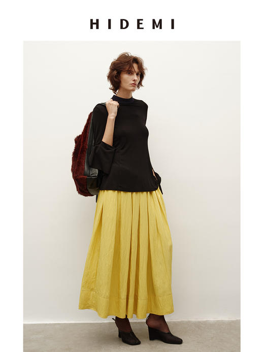 HIDEMI 【董生活同款】极简大伞状微褶皱艺术面料优雅时髦大花苞立裁褶皱半身长裙半身裙 商品图6
