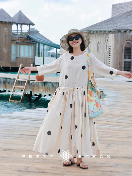 PETIT SCHAN小闪 CLO#863 Less boba 珍珠少放一点 一千零一夜系列法式纯棉波点七分袖连衣裙 商品图3