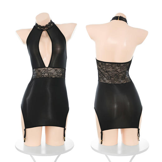 霏慕 连吊袜带露胸爽滑连衣裙ZY29 情趣内衣黑丝性感诱人油亮冰丝 商品图9