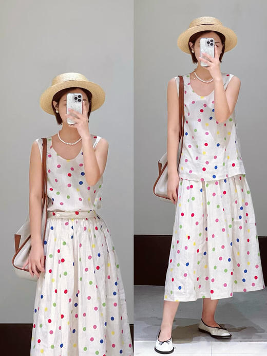【高品质私服】【IC亚麻平纹布多巴胺彩色圆点花式上衣+半身裙】小A型极简廓形，与俏皮圆点印花结合，彰显质朴自然气息G1490/G1489-CC【无标出货 介意慎拍】 商品图2