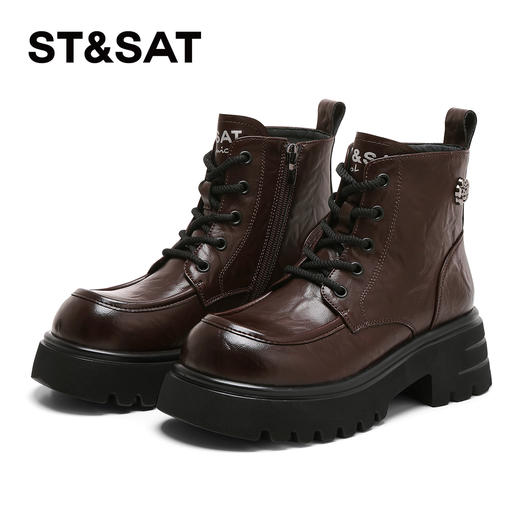 星期六复古褶皱感百搭厚底马丁靴SSD3116C3Z 商品图6