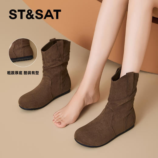 星期六舒适圆头复古百搭堆堆靴SSD3116C46 商品图7