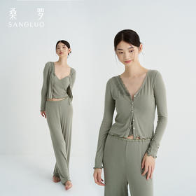 免穿文胸』桑罗羊绒针织套装裸感亲肤打底三件套女家居服秋冬外穿