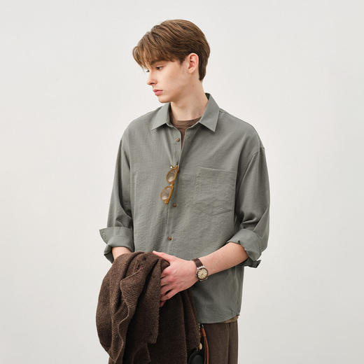 714street轻薄抗皱宽松长袖衬衫男高级感秋季新款美拉德穿搭上衣 商品图0
