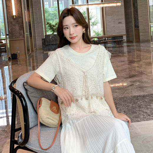 奢姿大码女装2025夏季镂空蕾丝气质两件套胖妹妹通勤时尚轻奢套装9952990445 商品图2