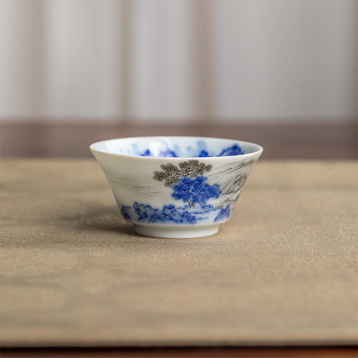 一儒堂青花墨彩山水小对杯 商品图5
