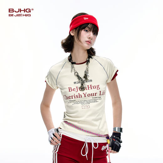 BJHG不计后果复古运动T恤短袖女装夏季撞色高级感穿搭凉感正肩T恤 商品图2
