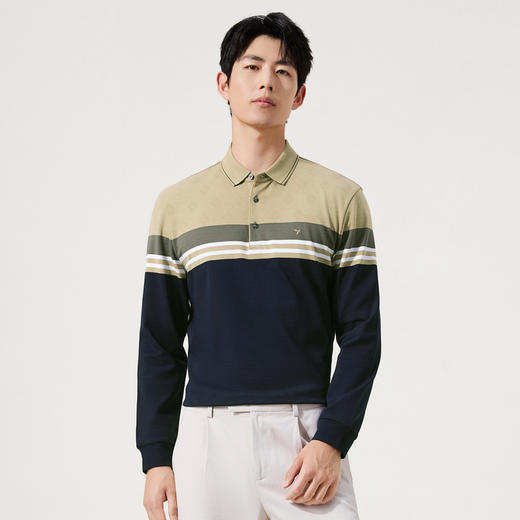 【条纹POLO衫/不变形领】柒牌polo衫男长袖秋季商务百搭翻领T恤129T70520 商品图1