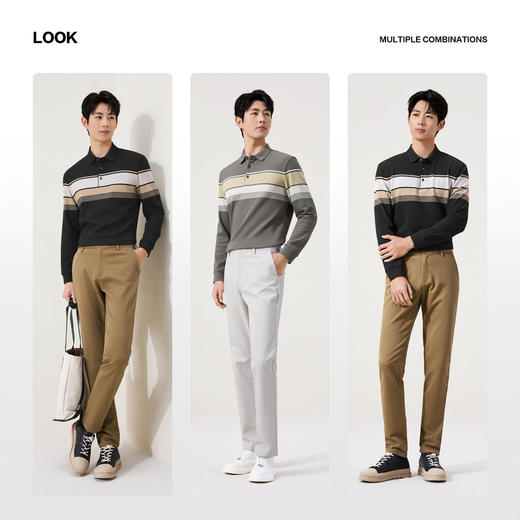 【条纹POLO衫/不变形领】柒牌polo衫男长袖秋新款商务百搭翻领T恤129T70500 商品图2
