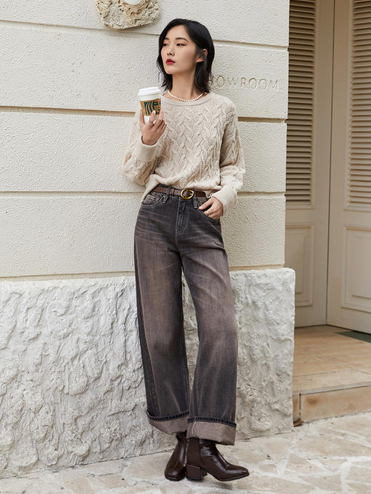 复古做旧灰色阔腿牛仔裤女秋季高腰显瘦宽松直筒垂感拖地长裤子 商品图1